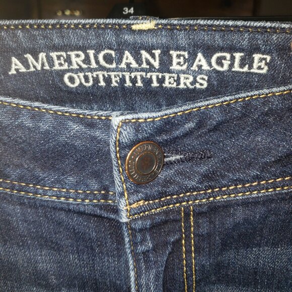 Y2K American Eagle Bootcut Jeans Sz 16 Curve Dark Wash Grunge Indie Skater Cyber - Picture 3 of 9